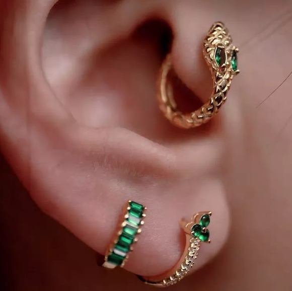 🐍Serpent Snake Hoop Stacking 925 Sterling Silver Pink Zircon Eyes - Picture 7 of 12